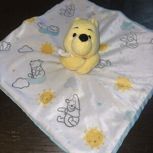 Disney Baby Winnie the Pooh Blue & White Lovey Security Baby Blanket 15"